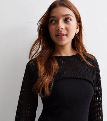 Girls Black Jersey 2 in 1 Shrug Top New Look