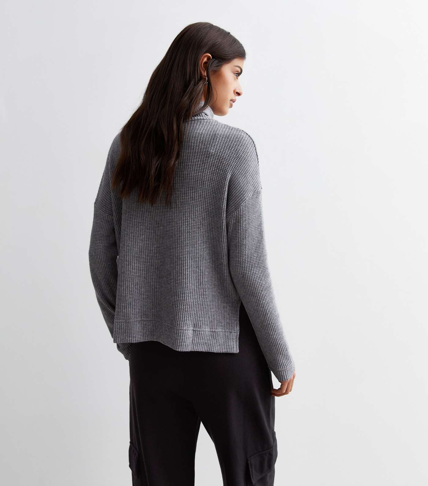 Pale Grey Textured Knit Roll Neck Jumper Image 4
