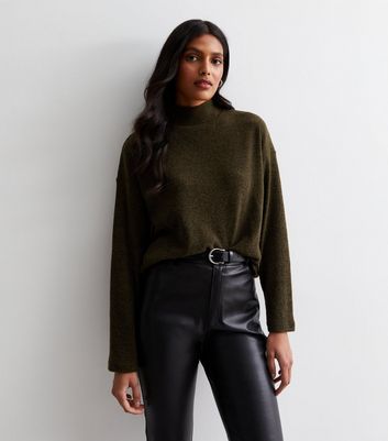 4117 Khaki Patterned High Collar Jumper 