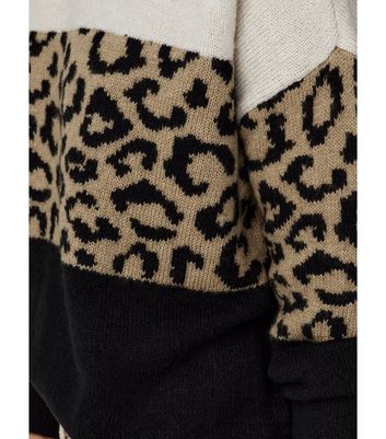 ONLY Black Block Animal Print Knit Jumper New Look