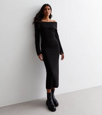 Black ribbed long sleeve clearance dress