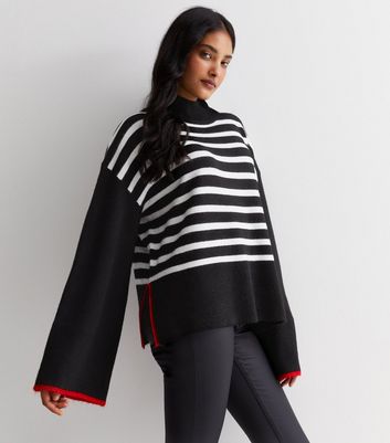 Sunshine Soul Black Knit Stripe Wide Sleeve Jumper New Look