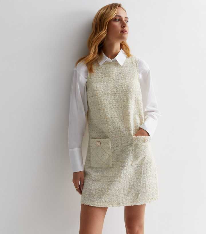 boucle pinafore dress