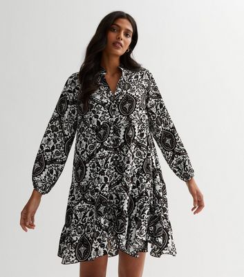 Cameo Rose Black Paisley Mini Smock Dress New Look