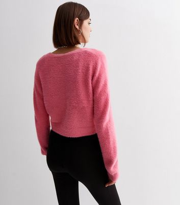 ONLY Mid Pink Knit Heart Clasp Crop Cardigan New Look