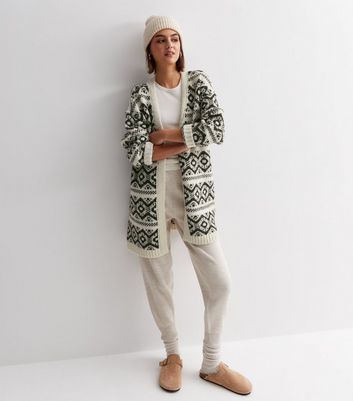 ONLY White Abstract Knit Belted Cardigan New Look