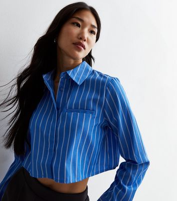 ONLY Blue Stripe Long Sleeve Crop Shirt New Look