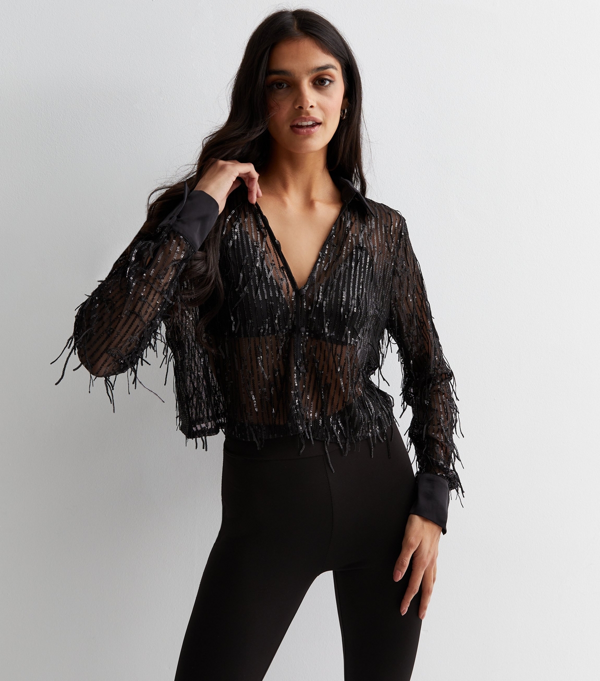 Women's Black Sequin Long Sleeve Top ONLY New Look