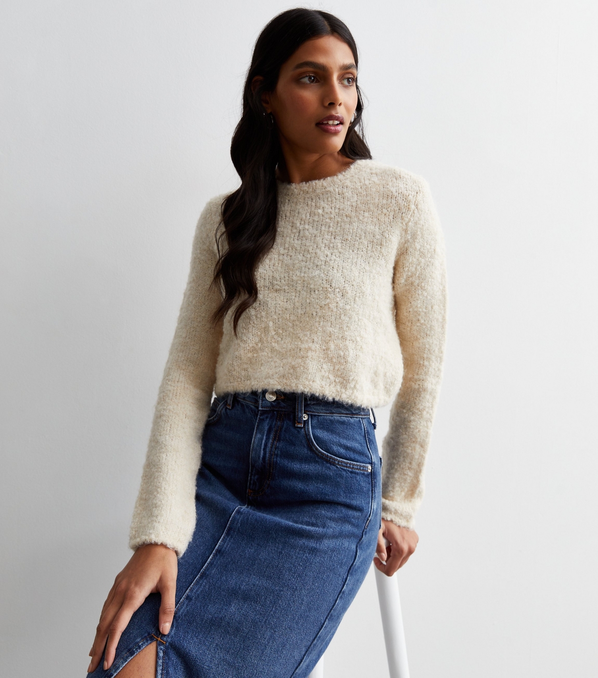 Women's Off White Knitted Jumper ONLY New Look