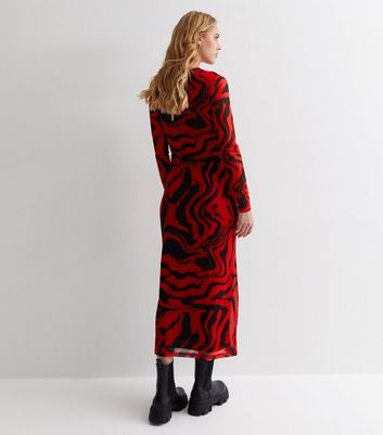 ONLY Red Animal Print Long Sleeve Midaxi Dress New Look