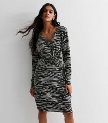 ONLY Silver Glitter Abstract Print Bodycon Midi Dress