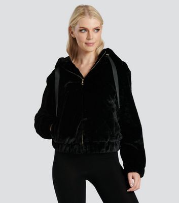 Faux fur clearance hoodie black