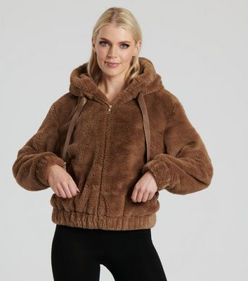 South Beach Brown Faux Fur Hooded Jacket | New Look