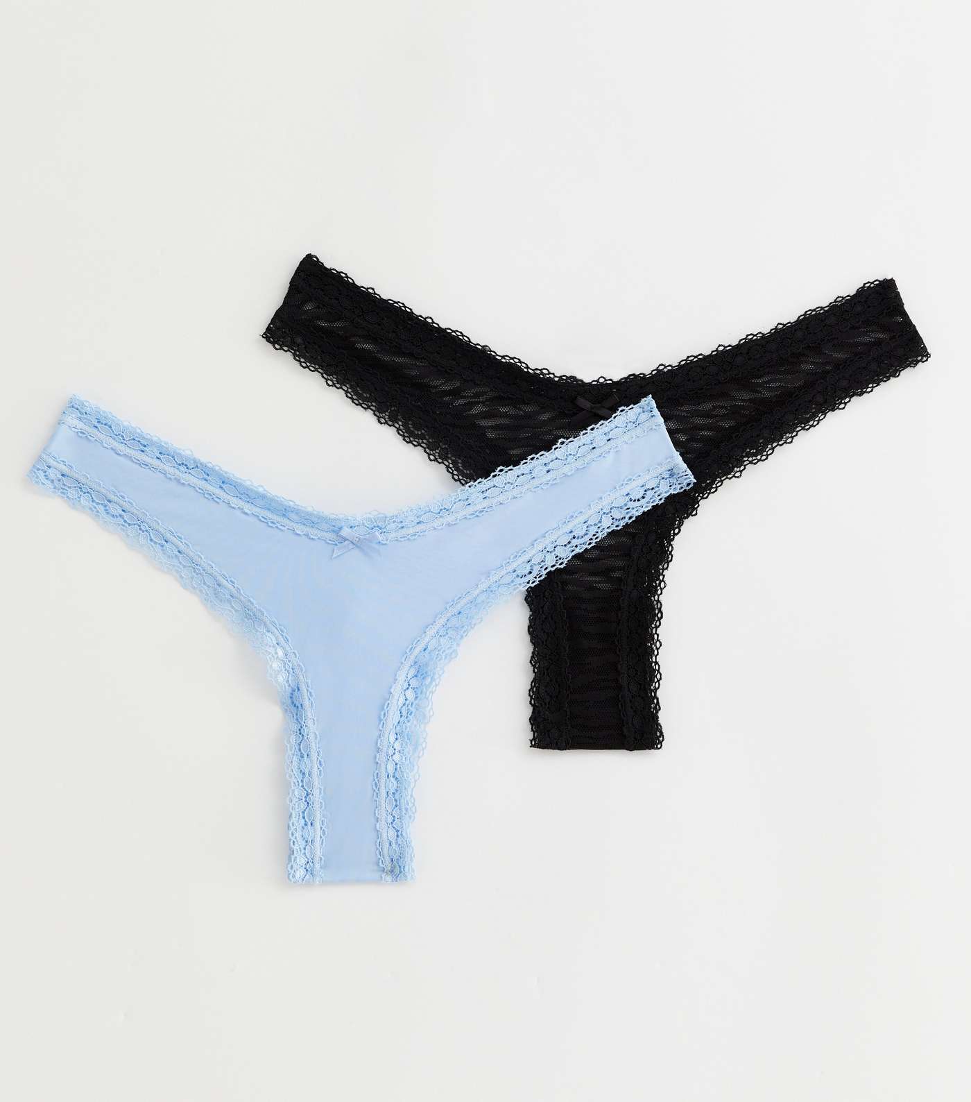 2 Pack Black and Blue Zebra Lace V Front Thongs Image 5