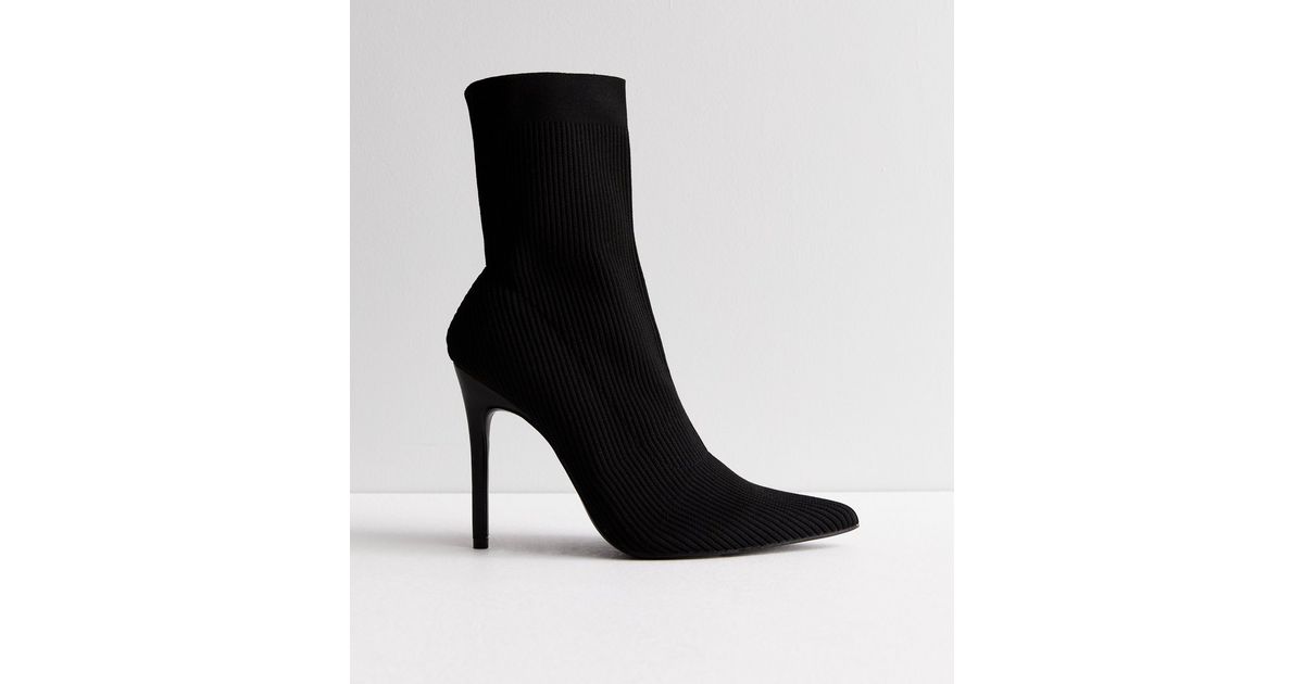 Public Desire Ribbed Pointed Stiletto Heel Sock Boots New Look