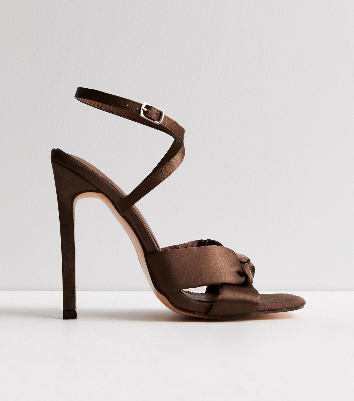 Women's Brown Satin Stiletto Heel Sandals Public Desire New Look