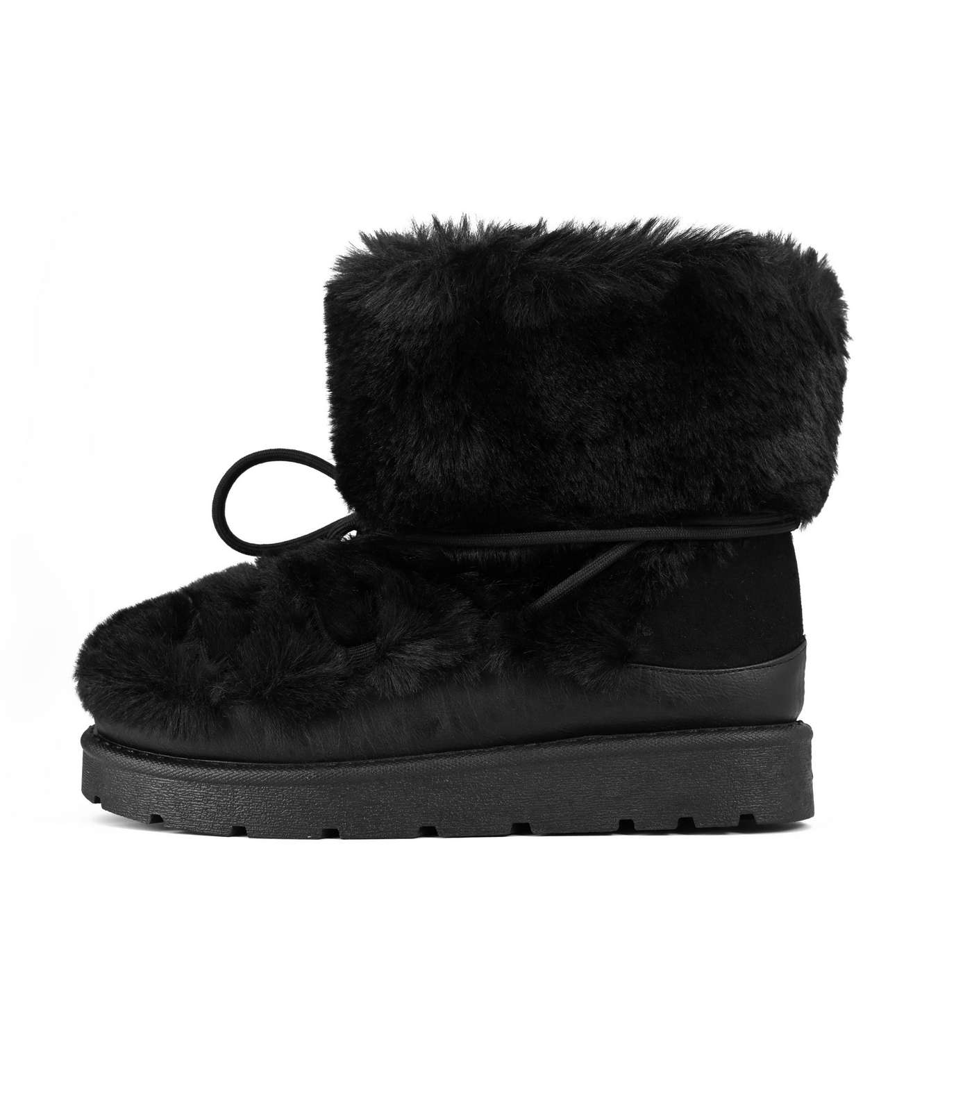 South Beach Black Faux Fur Lace Up Snow Boots Image 2