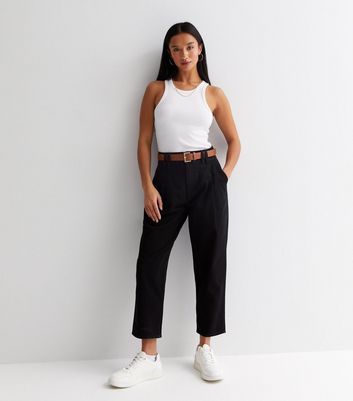 Black Front Pin Stripe Smart Cropped Trousers