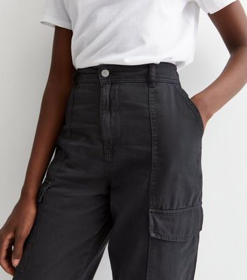 Tall Black Cotton Cuffed Cargo Trousers