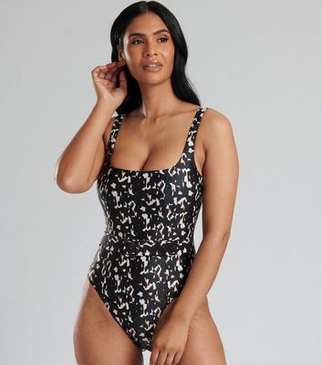 South Beach Black Animal Print Tummy Control Swimsuit New Look