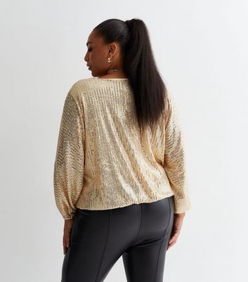 Blue Vanilla Curves Gold Sequin Batwing Blouse New Look