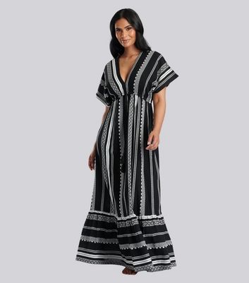 South Beach Black Embroidered V Neck Maxi Dress | New Look