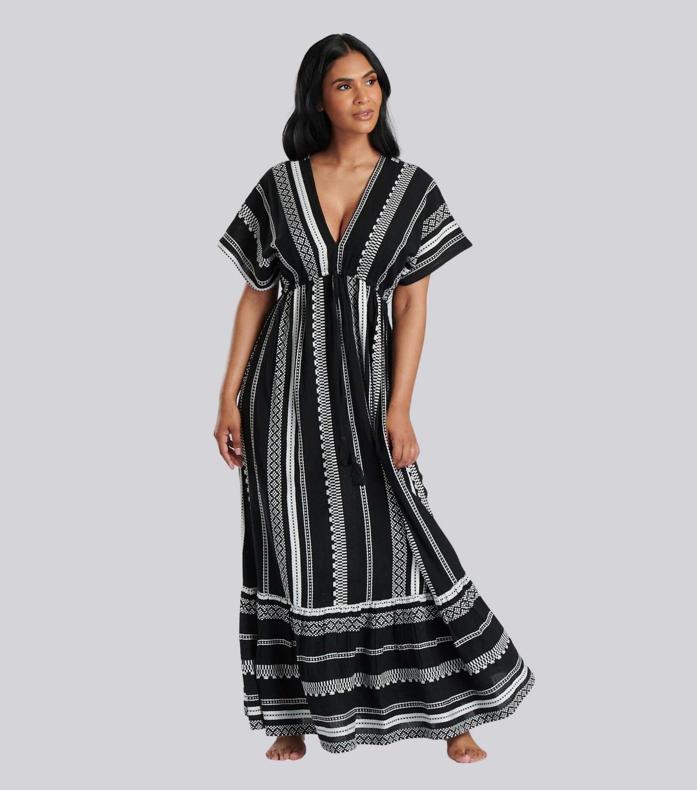 South Beach Black Embroidered V Neck Maxi Dress Image 2