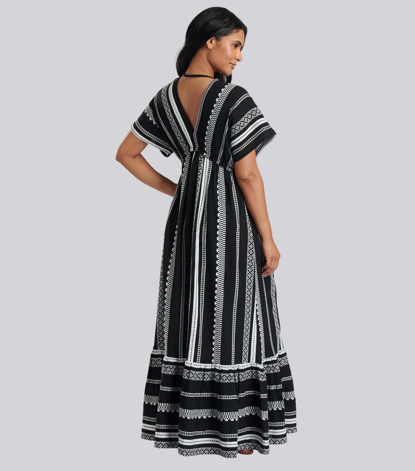 South Beach Black Embroidered V Neck Maxi Dress Image 4