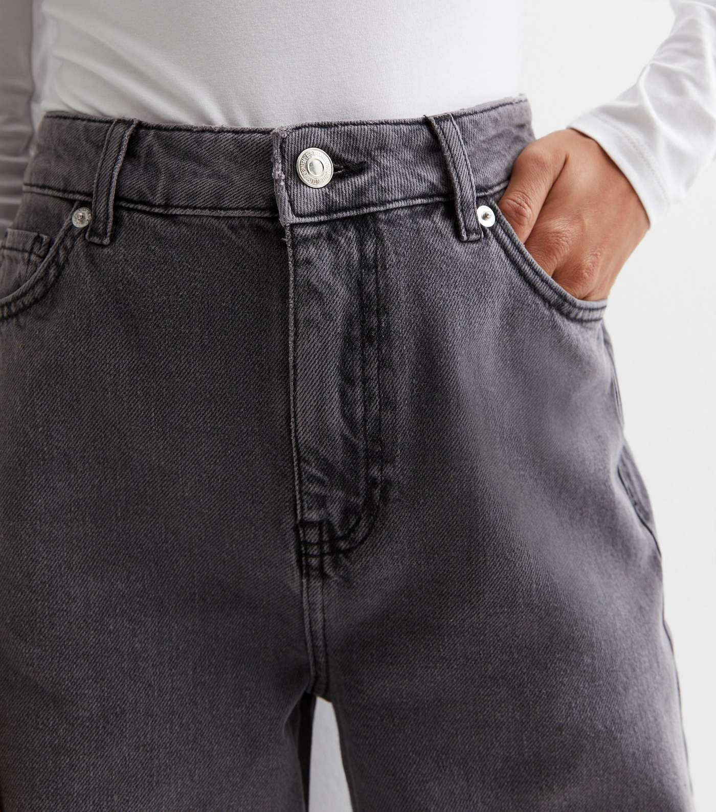 Petite Dark Grey High Waist Adalae Wide Leg Jeans Image 2