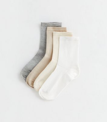 4 Pack Multicoloured Ribbed Ankle Socks New Look