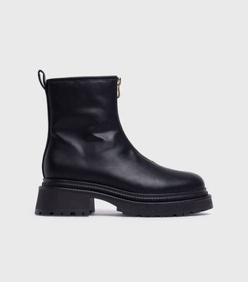 London Rebel Black Matte Leather-Look Zip Front Boots New Look