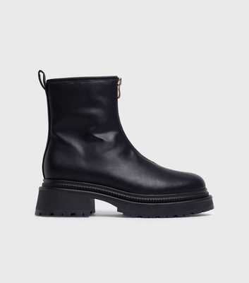 London Rebel Black Matte Leather-Look Zip Front Boots