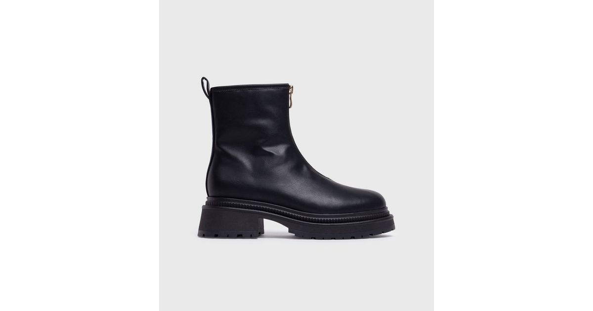 London Rebel Black Matte Leather-Look Zip Front Boots | New Look