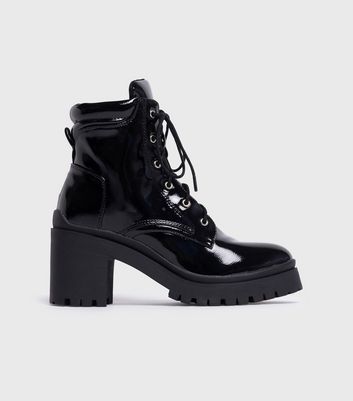 London Rebel Black Lace Up Heeled Boots | New Look