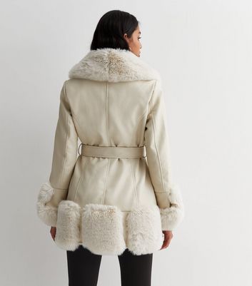 New look faux shop fur trim coat