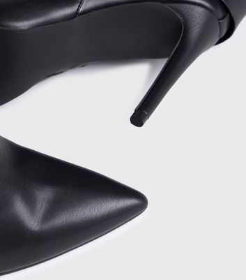 London Rebel Black Leather-Look Knee High Stiletto Heel Boots New Look
