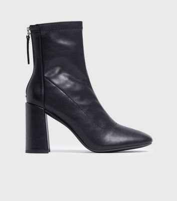London Rebel Black Leather-Look Pointed Block Heel Sock Boots New Look
