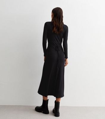 Black Jersey Lace Trim Midi Dress New Look
