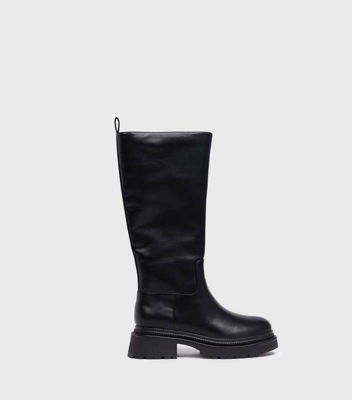 London Rebel Black Knee High Chunky Boots