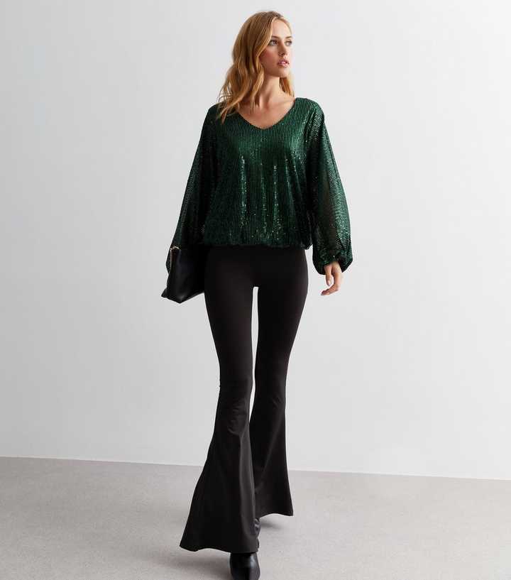 Energetic Hunter Green Sequin Pants - All Bottoms