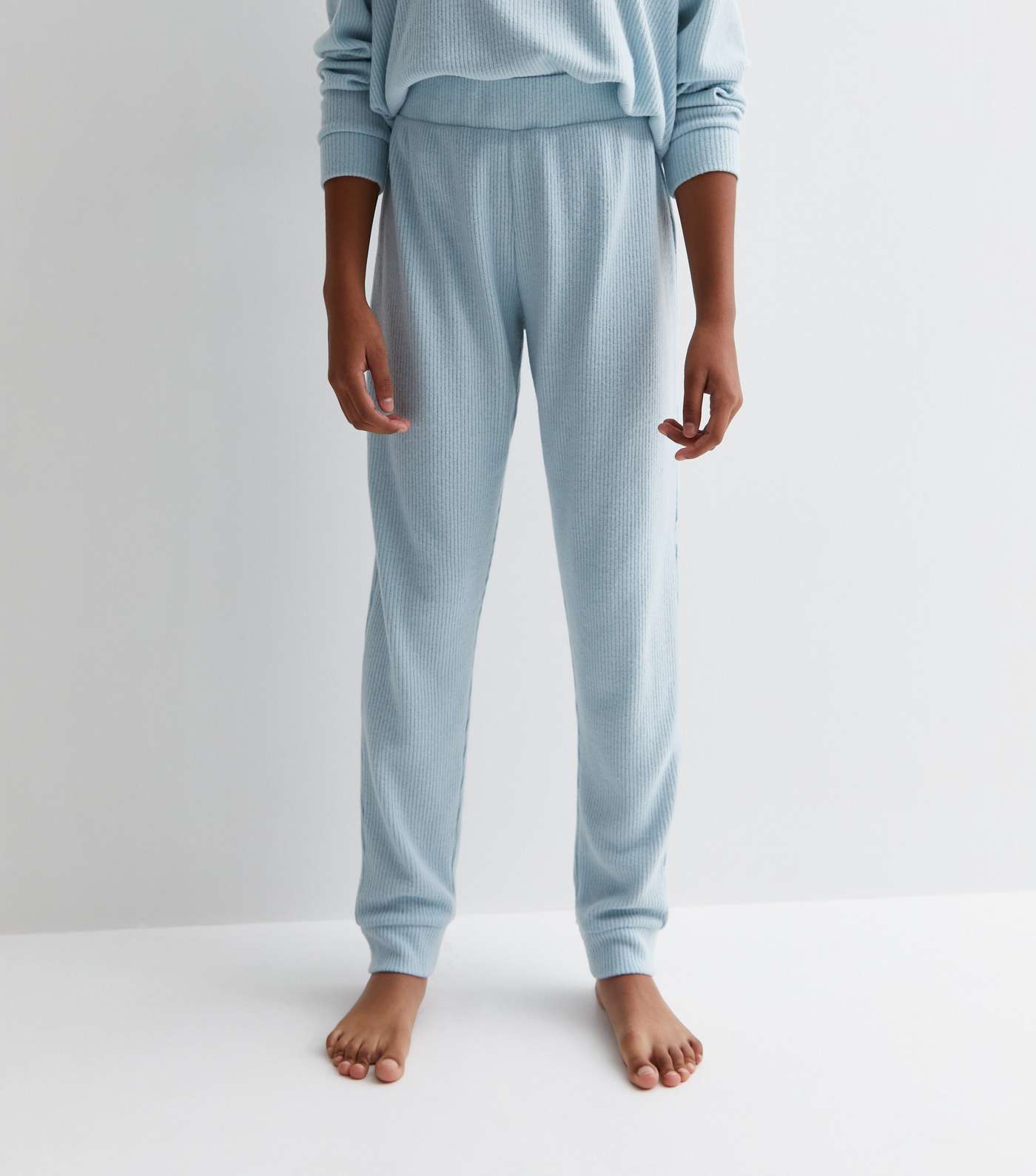 Girls Blue Ribbed Jersey Jogger Pyjama Set Image 3