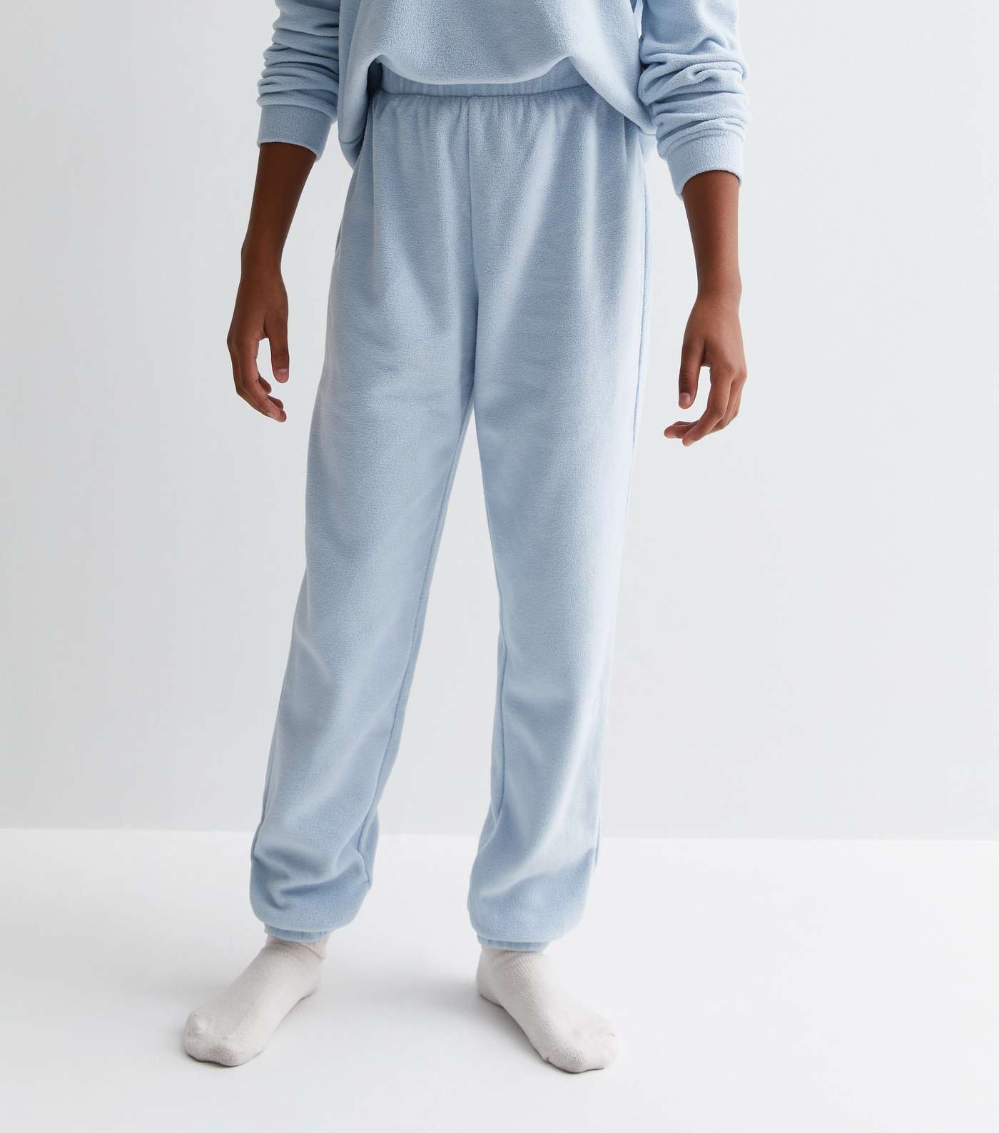 Girls Blue Fleece Jogger Pyjama Set with Sleepover Club Logo Image 2