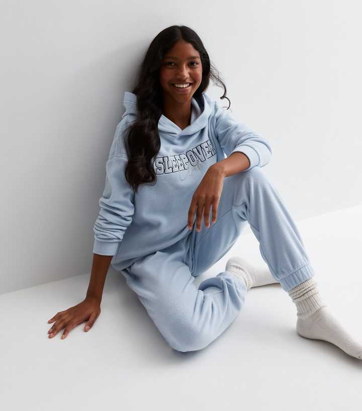 Girls Blue Fleece Jogger Pyjama Set with Sleepover Club Logo | New Look