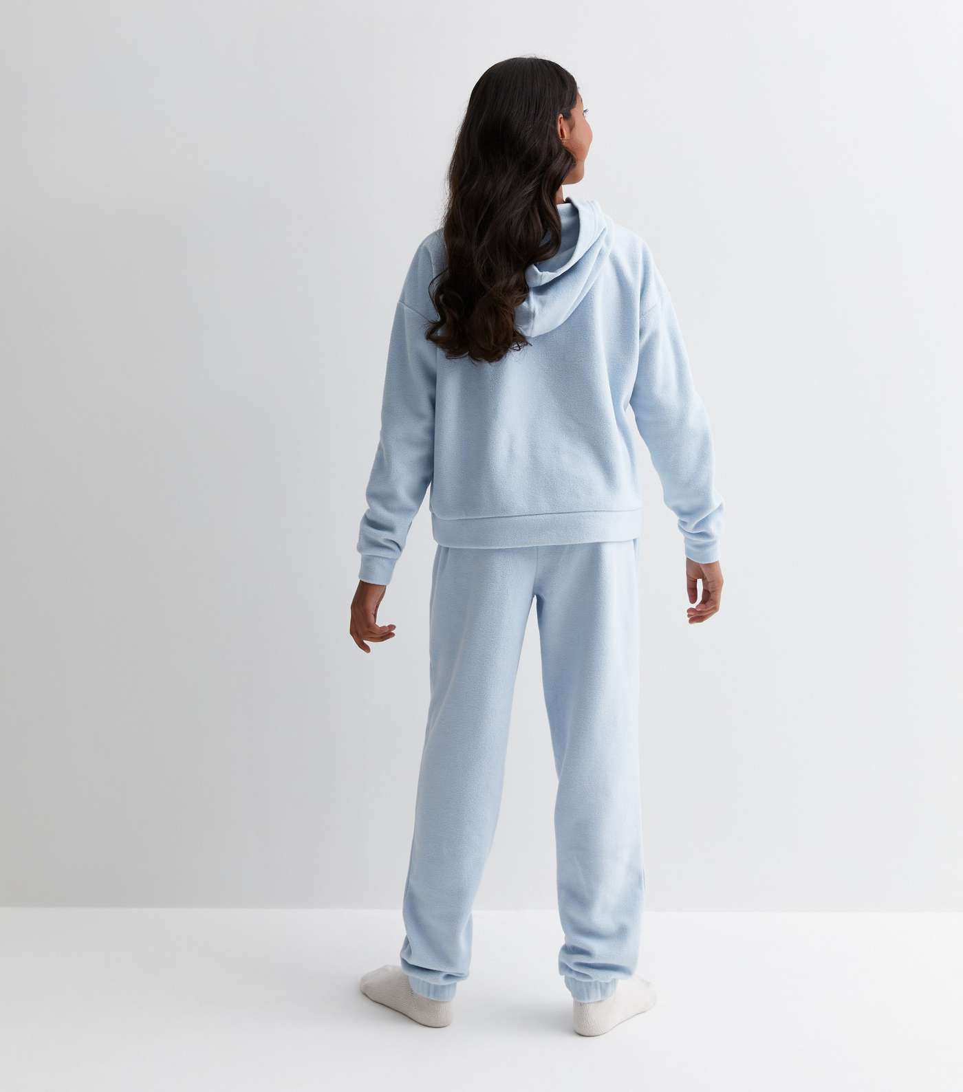 Girls Blue Fleece Jogger Pyjama Set with Sleepover Club Logo Image 4