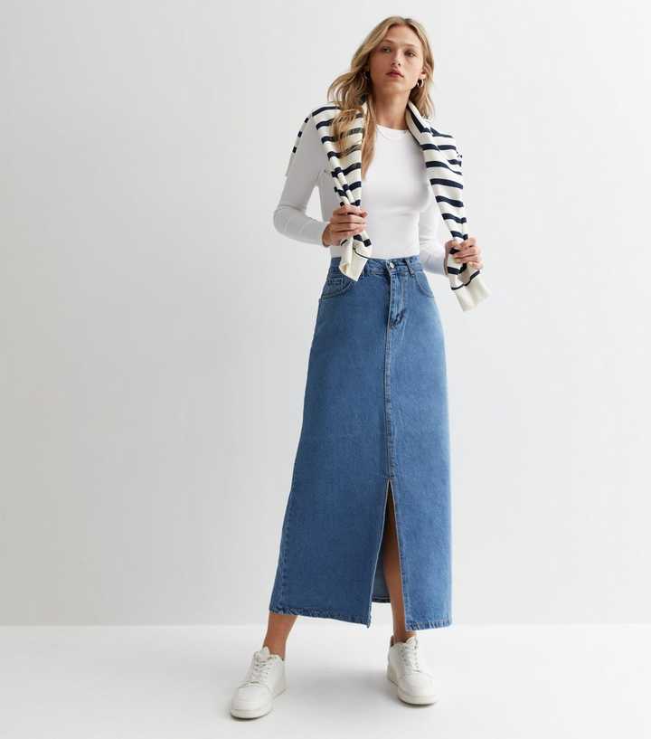Urban Bliss Bliss Blue Denim Split Front Maxi Skirt