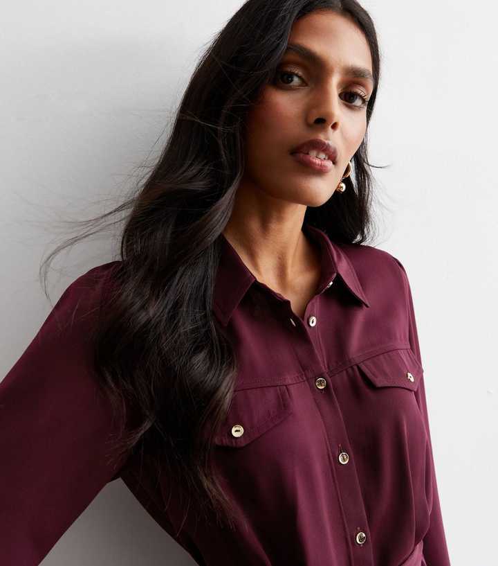 Burgundy Long Sleeve Utility Mini Dress