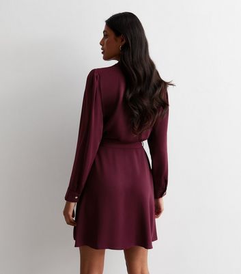 Burgundy Long Sleeve Utility Mini Dress New Look