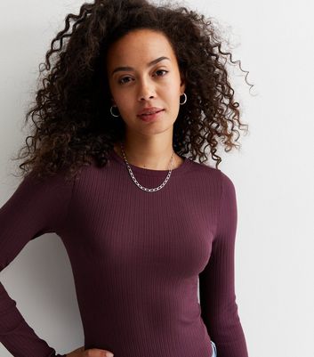 Tall Burgundy Ribbed Jersey Crew Neck Bodysuit New Look