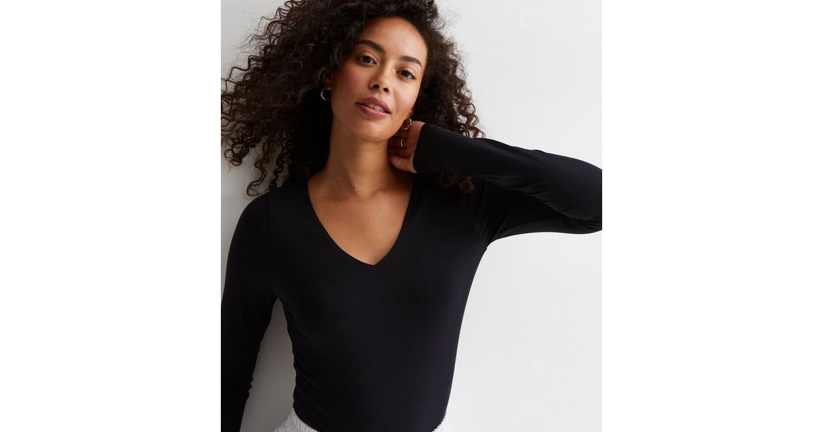 Tall Black Jersey V Neck Bodysuit | New Look