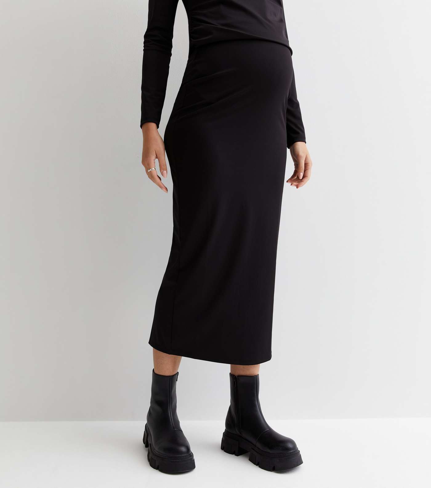 Maternity Black Satin Midaxi Skirt Image 3